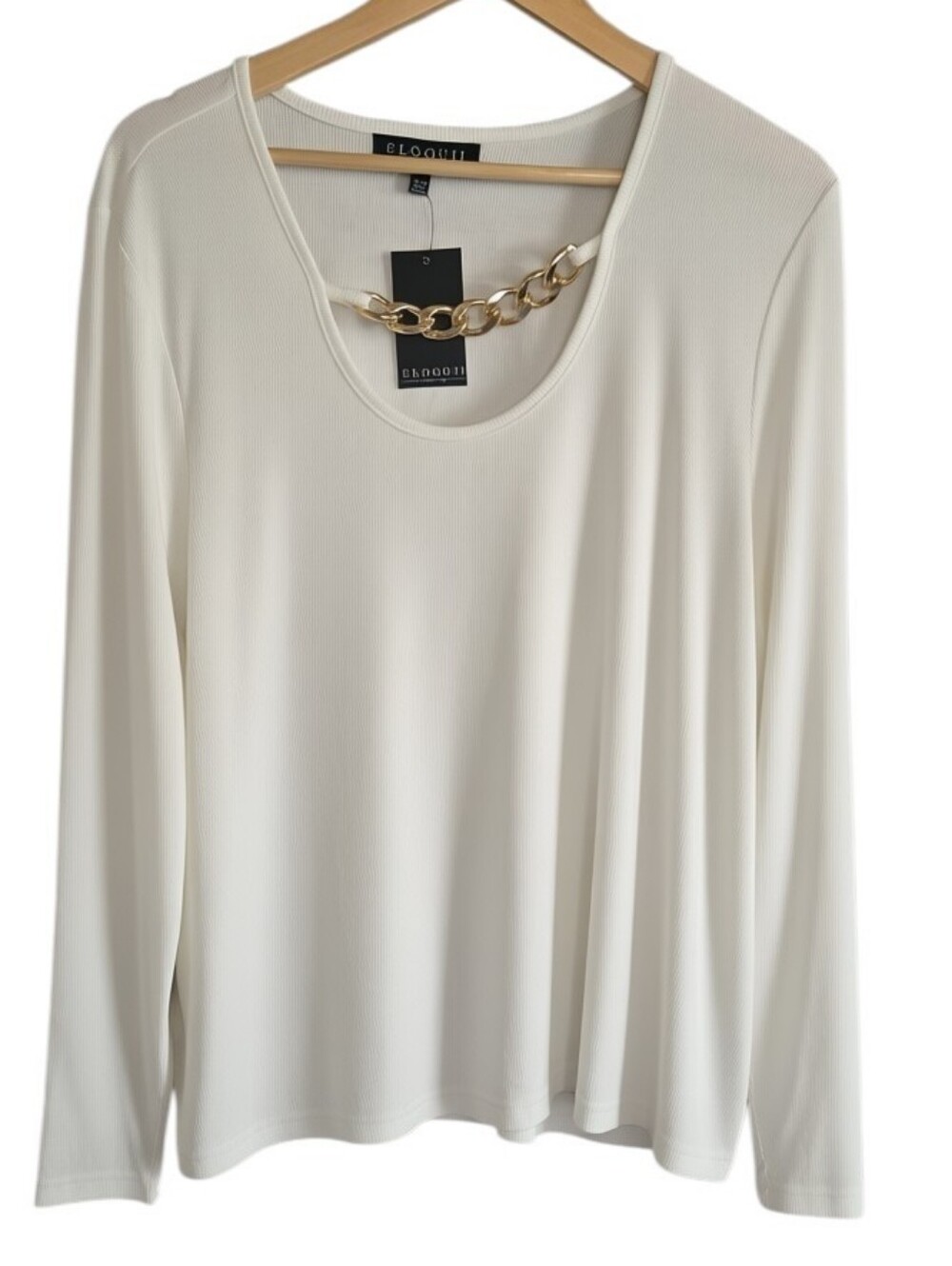 Nwt Eloquii Ribbed Knit Top Chunky Polished Gold Chain Accent Off White 26/28 - Picture 2 of 8